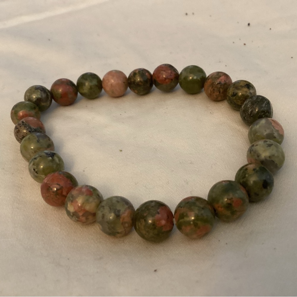Genuine Stone Unikite Elastic Bracelet Natural Sage Green Beige